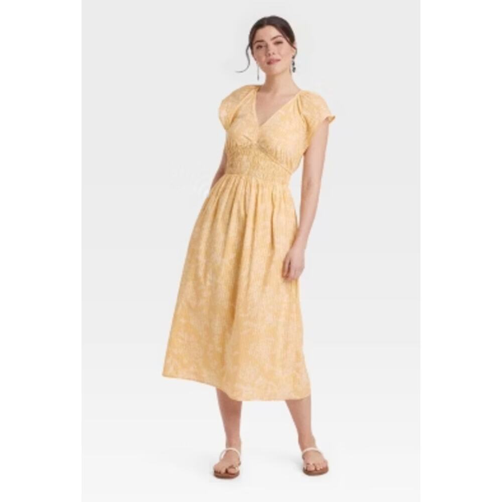Universal Thread Yellow Striped Seersucker Boho Midi Dress with Pockets Size XXL
